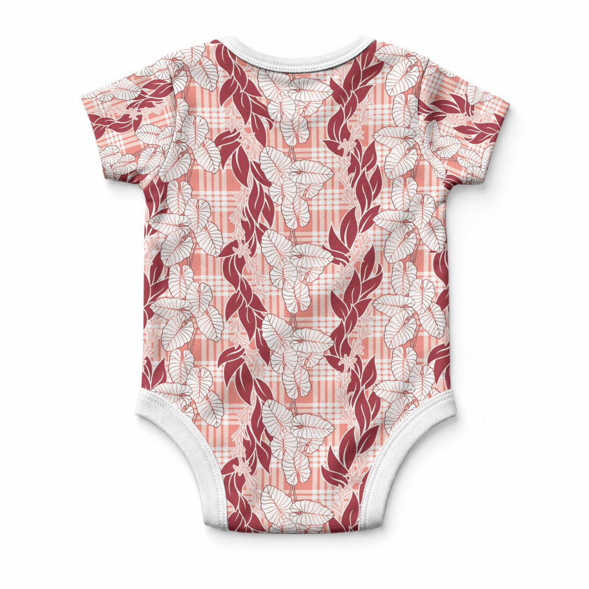 Hawaii Ti Leaf Maile Tuberose Lei Baby Onesie With Hanalei Leaf Red LT05 - Polynesian Pride