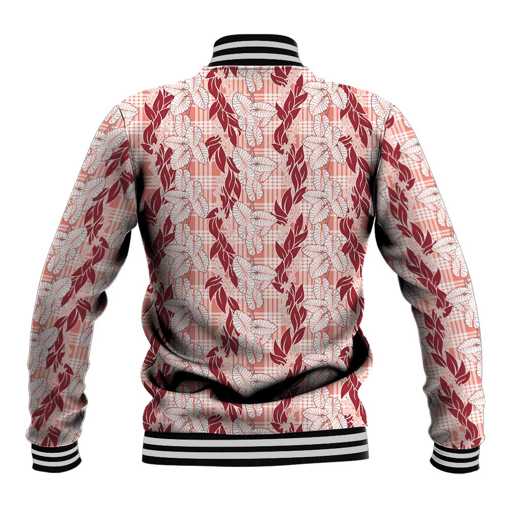 Hawaii Ti Leaf Maile Tuberose Lei Baseball Jacket With Hanalei Leaf Red