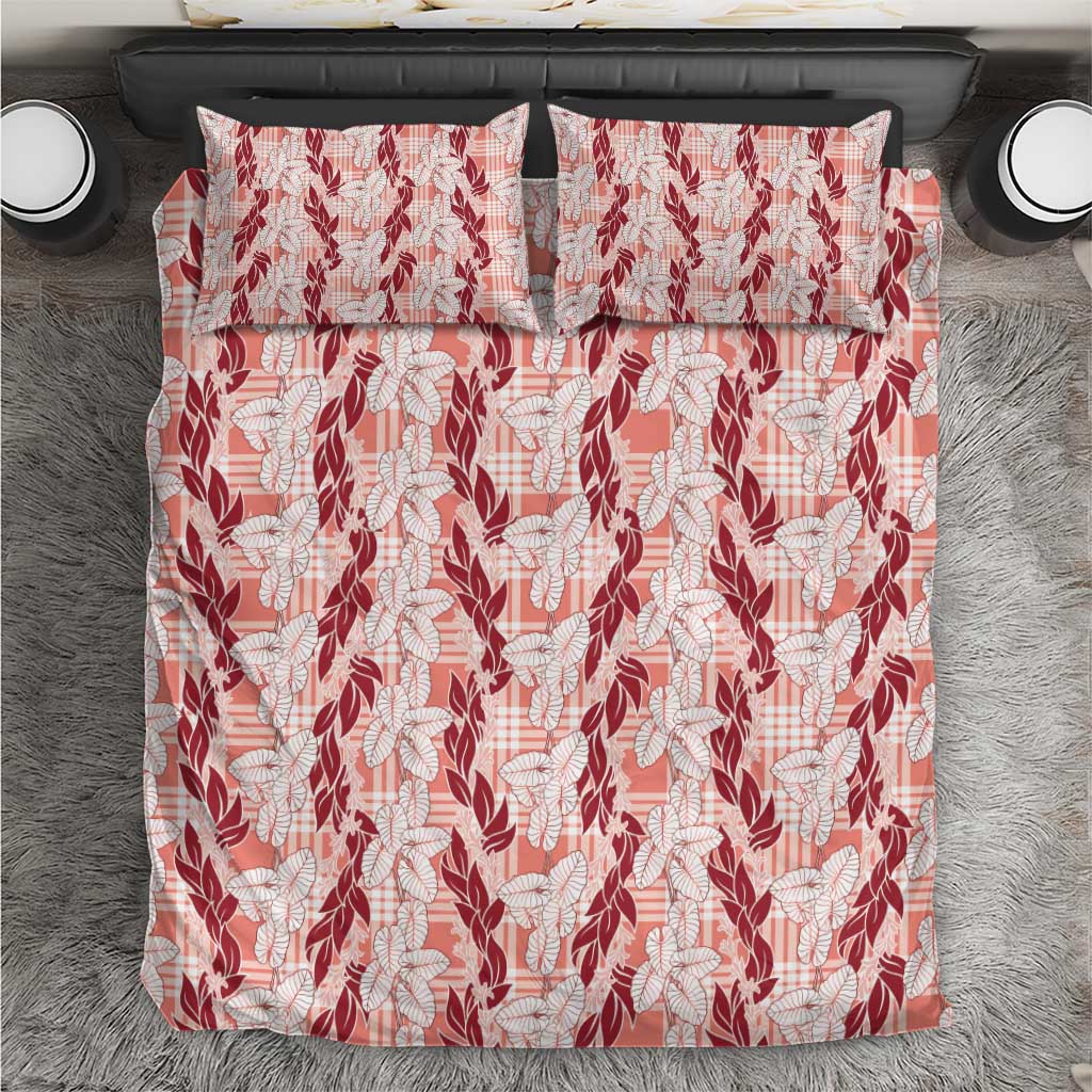 Hawaii Ti Leaf Maile Tuberose Lei Bedding Set With Hanalei Leaf Red
