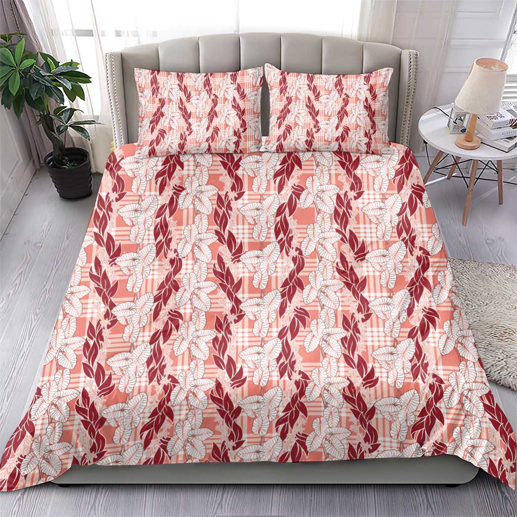 Hawaii Ti Leaf Maile Tuberose Lei Bedding Set With Hanalei Leaf Red