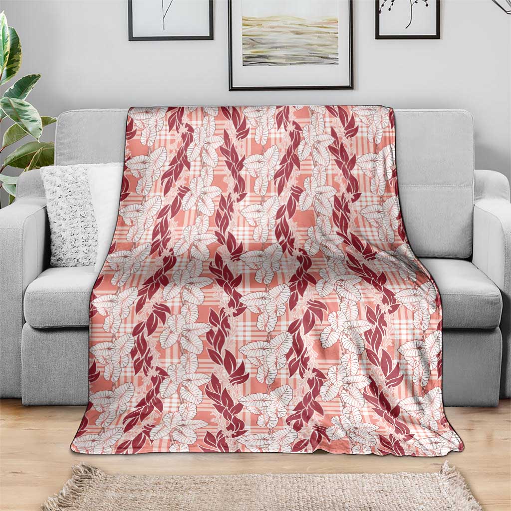 Hawaii Ti Leaf Maile Tuberose Lei Blanket With Hanalei Leaf Red