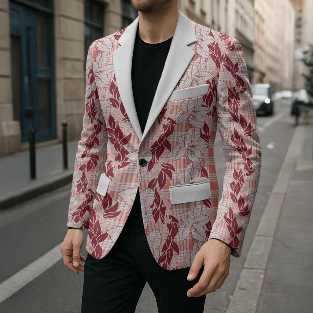 Hawaii Ti Leaf Maile Tuberose Lei Blazer With Hanalei Leaf Red