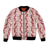 Hawaii Ti Leaf Maile Tuberose Lei Bomber Jacket With Hanalei Leaf Red