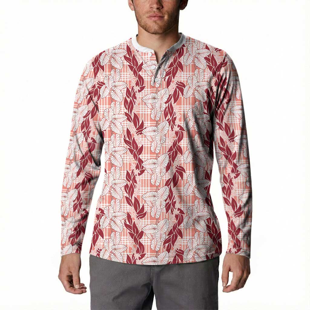 Hawaii Ti Leaf Maile Tuberose Lei Button Sweatshirt With Hanalei Leaf Red
