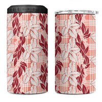 Hawaii Ti Leaf Maile Tuberose Lei 4 in 1 Can Cooler Tumbler With Hanalei Leaf Red