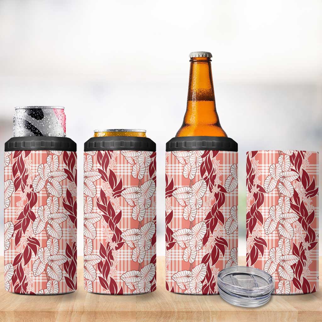 Hawaii Ti Leaf Maile Tuberose Lei 4 in 1 Can Cooler Tumbler With Hanalei Leaf Red