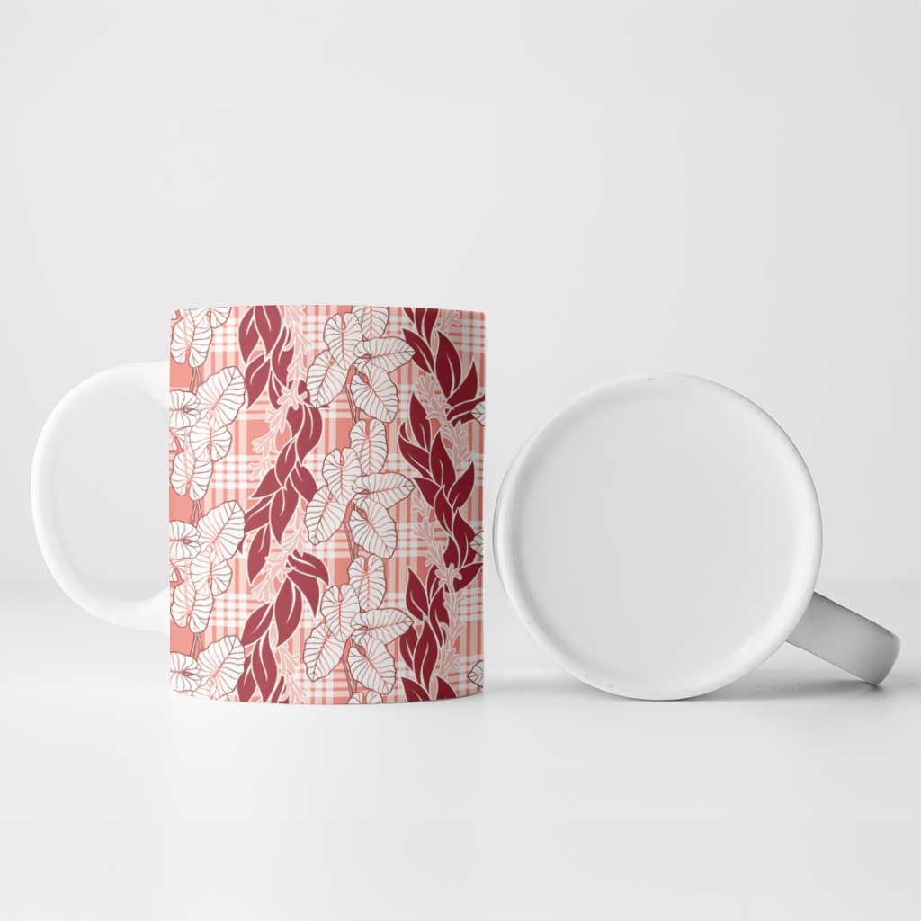 Hawaii Ti Leaf Maile Tuberose Lei Ceramic Mug With Hanalei Leaf Red