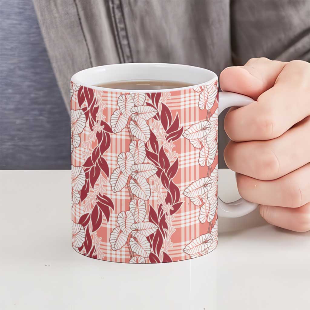 Hawaii Ti Leaf Maile Tuberose Lei Ceramic Mug With Hanalei Leaf Red