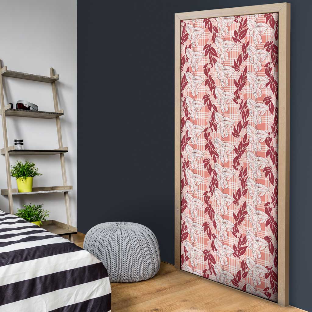 Hawaii Ti Leaf Maile Tuberose Lei Door Cover With Hanalei Leaf Red