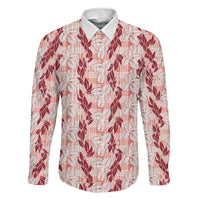 Hawaii Ti Leaf Maile Tuberose Lei Family Matching Long Sleeve Bodycon Dress and Hawaiian Shirt With Hanalei Leaf Red