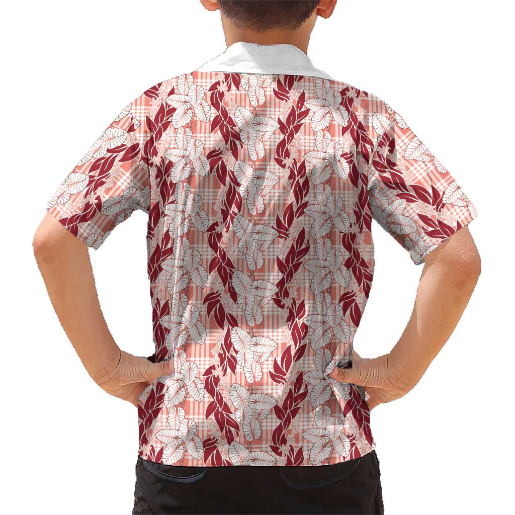 Hawaii Ti Leaf Maile Tuberose Lei Family Matching Puletasi and Hawaiian Shirt With Hanalei Leaf Red