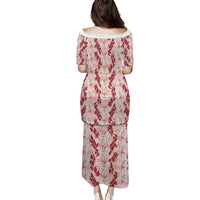 Hawaii Ti Leaf Maile Tuberose Lei Family Matching Puletasi and Hawaiian Shirt With Hanalei Leaf Red