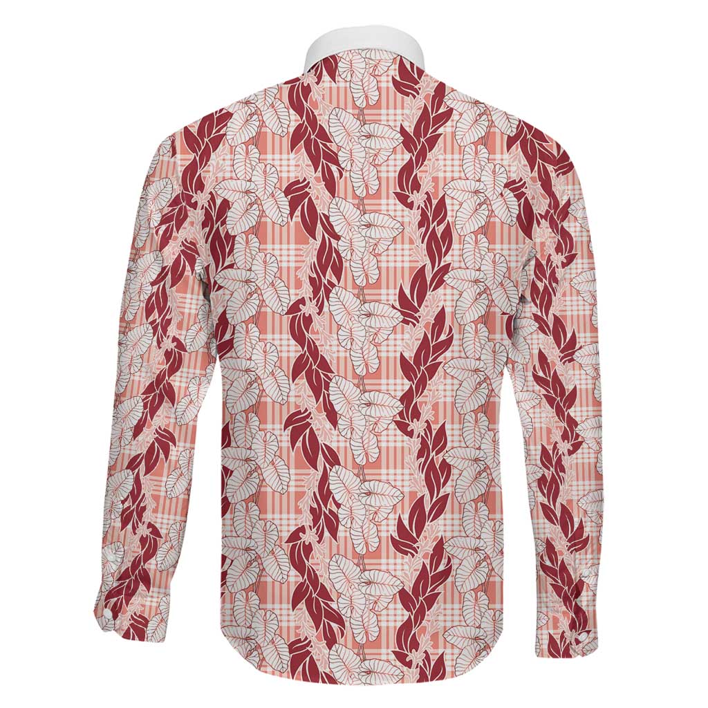 Hawaii Ti Leaf Maile Tuberose Lei Family Matching Short Sleeve Bodycon Dress and Hawaiian Shirt With Hanalei Leaf Red