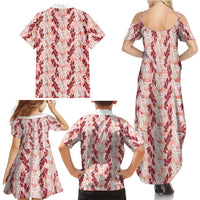 Hawaii Ti Leaf Maile Tuberose Lei Family Matching Summer Maxi Dress and Hawaiian Shirt With Hanalei Leaf Red