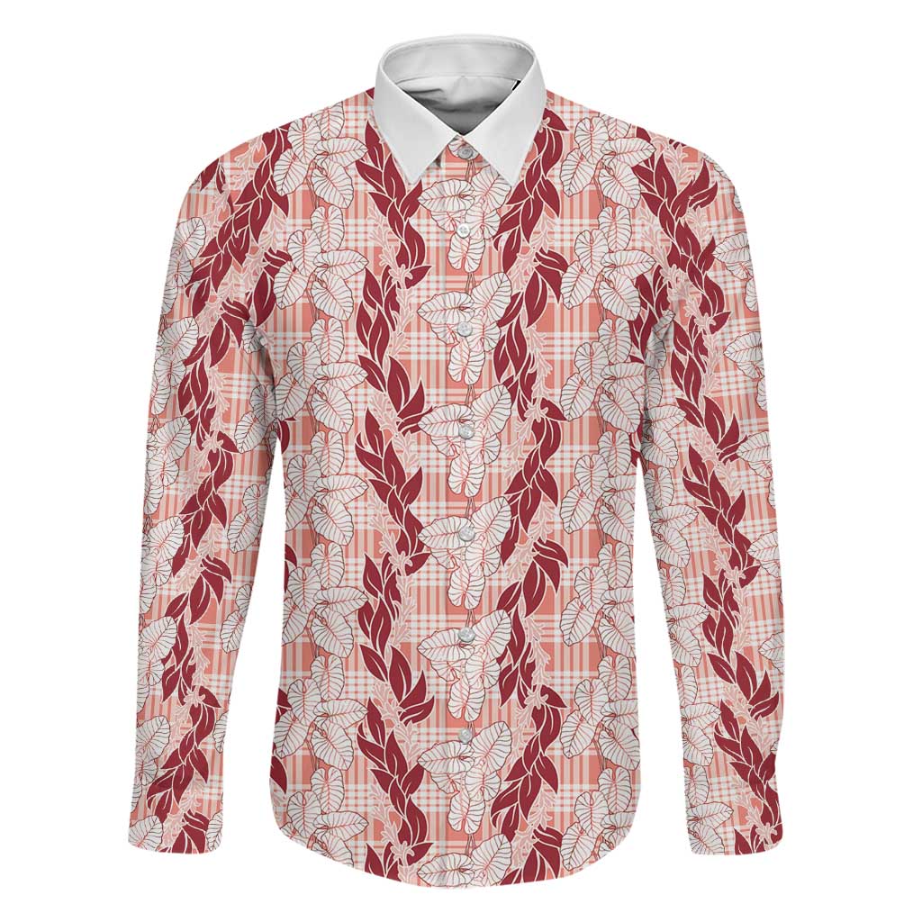 Hawaii Ti Leaf Maile Tuberose Lei Family Matching Summer Maxi Dress and Hawaiian Shirt With Hanalei Leaf Red