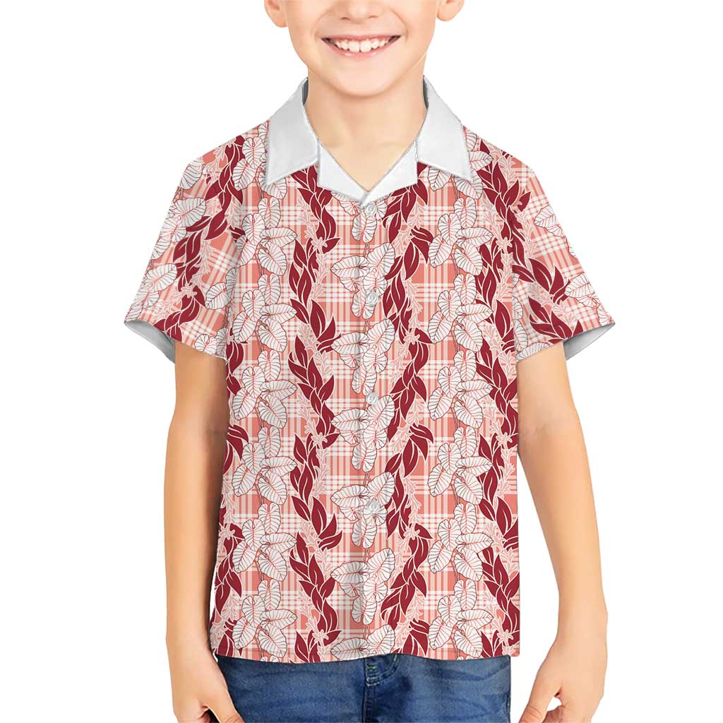 Hawaii Ti Leaf Maile Tuberose Lei Family Matching Summer Maxi Dress and Hawaiian Shirt With Hanalei Leaf Red
