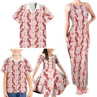Hawaii Ti Leaf Maile Tuberose Lei Family Matching Tank Maxi Dress and Hawaiian Shirt With Hanalei Leaf Red
