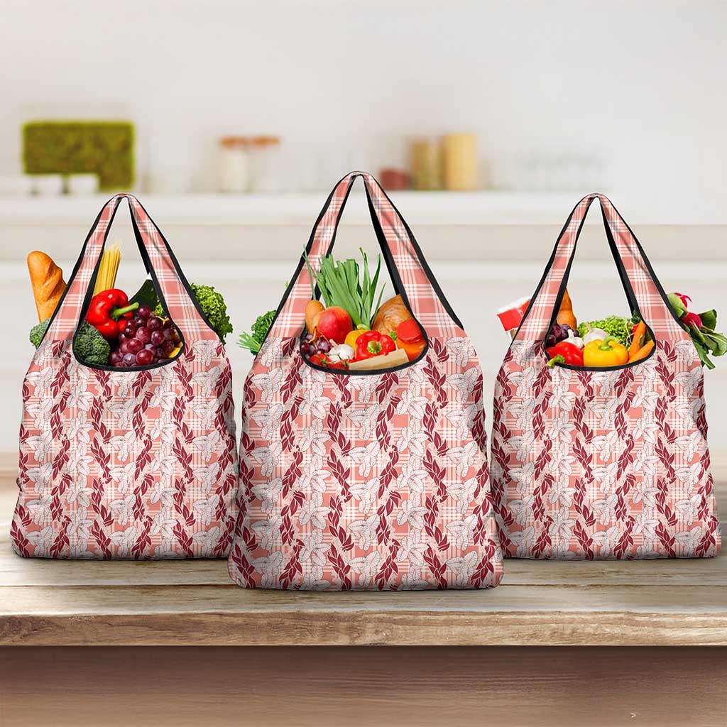 Hawaii Ti Leaf Maile Tuberose Lei Grocery Bag With Hanalei Leaf Red
