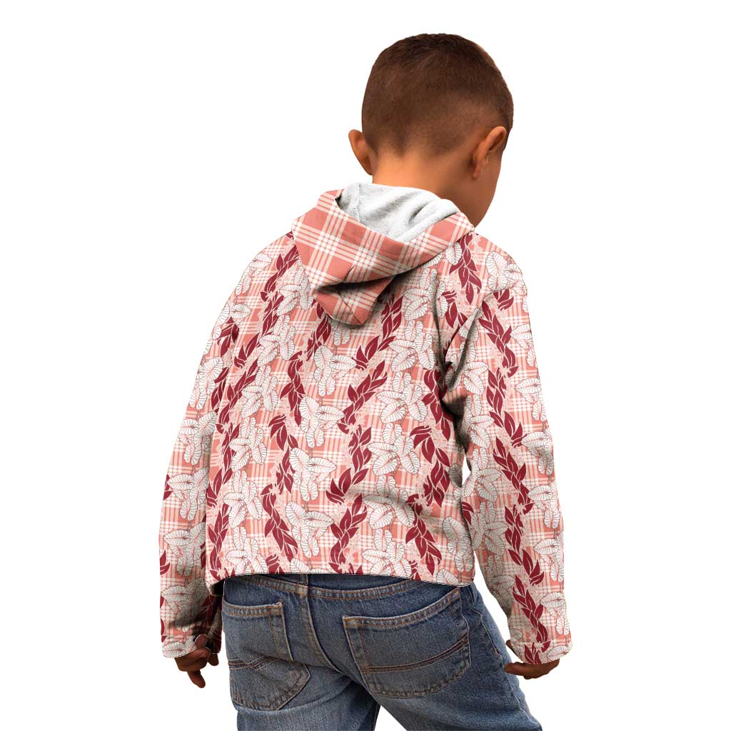 Hawaii Ti Leaf Maile Tuberose Lei Kid Hoodie With Hanalei Leaf Red