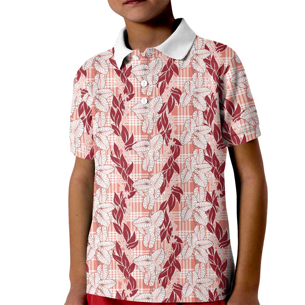 Hawaii Ti Leaf Maile Tuberose Lei Kid Polo Shirt With Hanalei Leaf Red