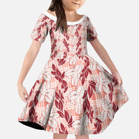 Hawaii Ti Leaf Maile Tuberose Lei Kid Short Sleeve Dress With Hanalei Leaf Red