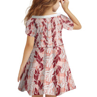 Hawaii Ti Leaf Maile Tuberose Lei Kid Short Sleeve Dress With Hanalei Leaf Red