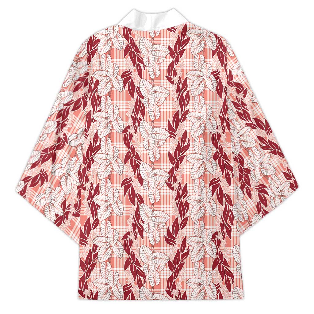 Hawaii Ti Leaf Maile Tuberose Lei Kimono With Hanalei Leaf Red