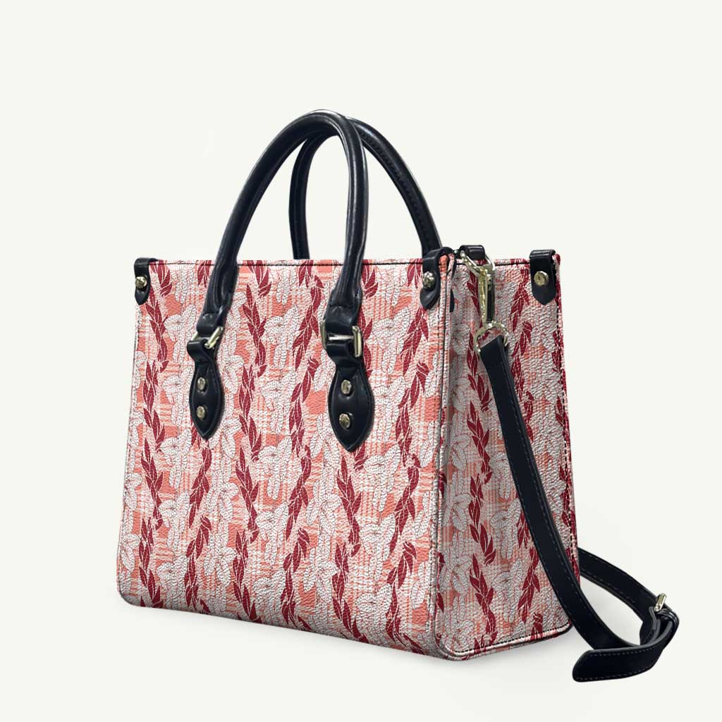 Hawaii Ti Leaf Maile Tuberose Lei Leather Bag With Hanalei Leaf Red