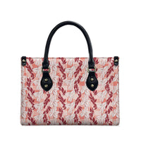 Hawaii Ti Leaf Maile Tuberose Lei Leather Bag With Hanalei Leaf Red