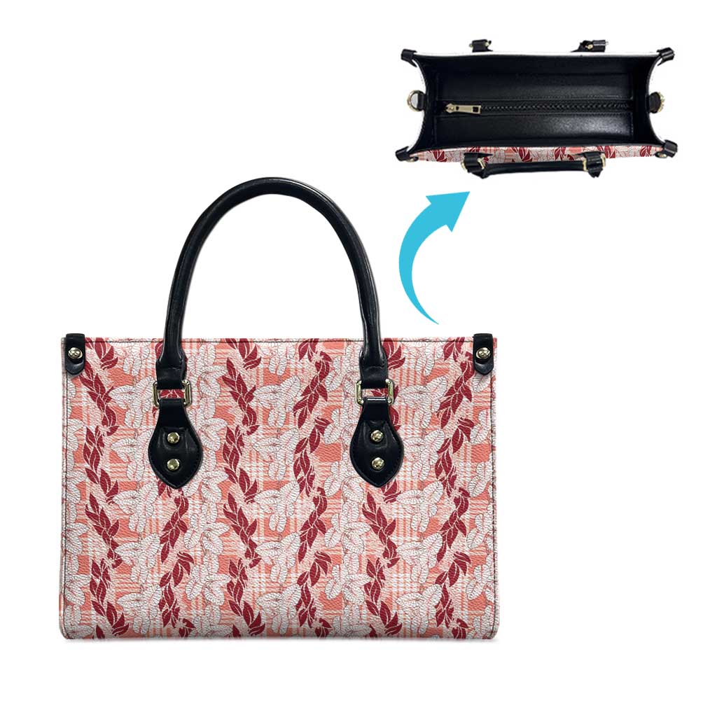 Hawaii Ti Leaf Maile Tuberose Lei Leather Bag With Hanalei Leaf Red