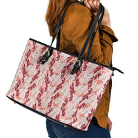 Hawaii Ti Leaf Maile Tuberose Lei Leather Tote Bag With Hanalei Leaf Red