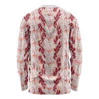 Hawaii Ti Leaf Maile Tuberose Lei Long Sleeve Shirt With Hanalei Leaf Red