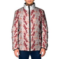 Hawaii Ti Leaf Maile Tuberose Lei Padded Jacket With Hanalei Leaf Red