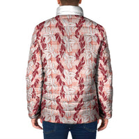 Hawaii Ti Leaf Maile Tuberose Lei Padded Jacket With Hanalei Leaf Red