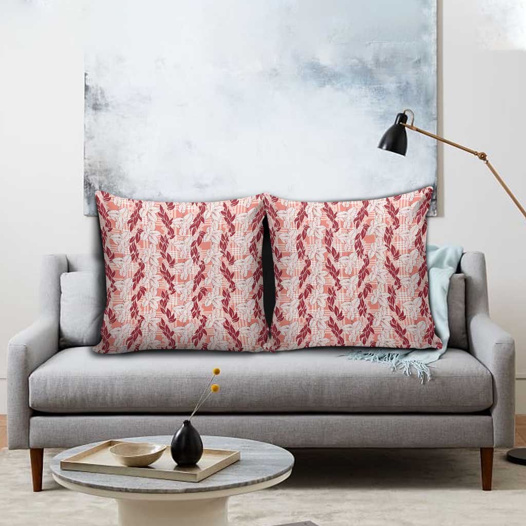 Hawaii Ti Leaf Maile Tuberose Lei Pillow Cover With Hanalei Leaf Red