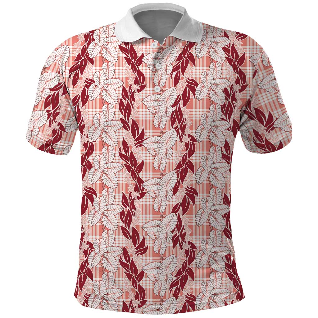 Hawaii Ti Leaf Maile Tuberose Lei Polo Shirt With Hanalei Leaf Red