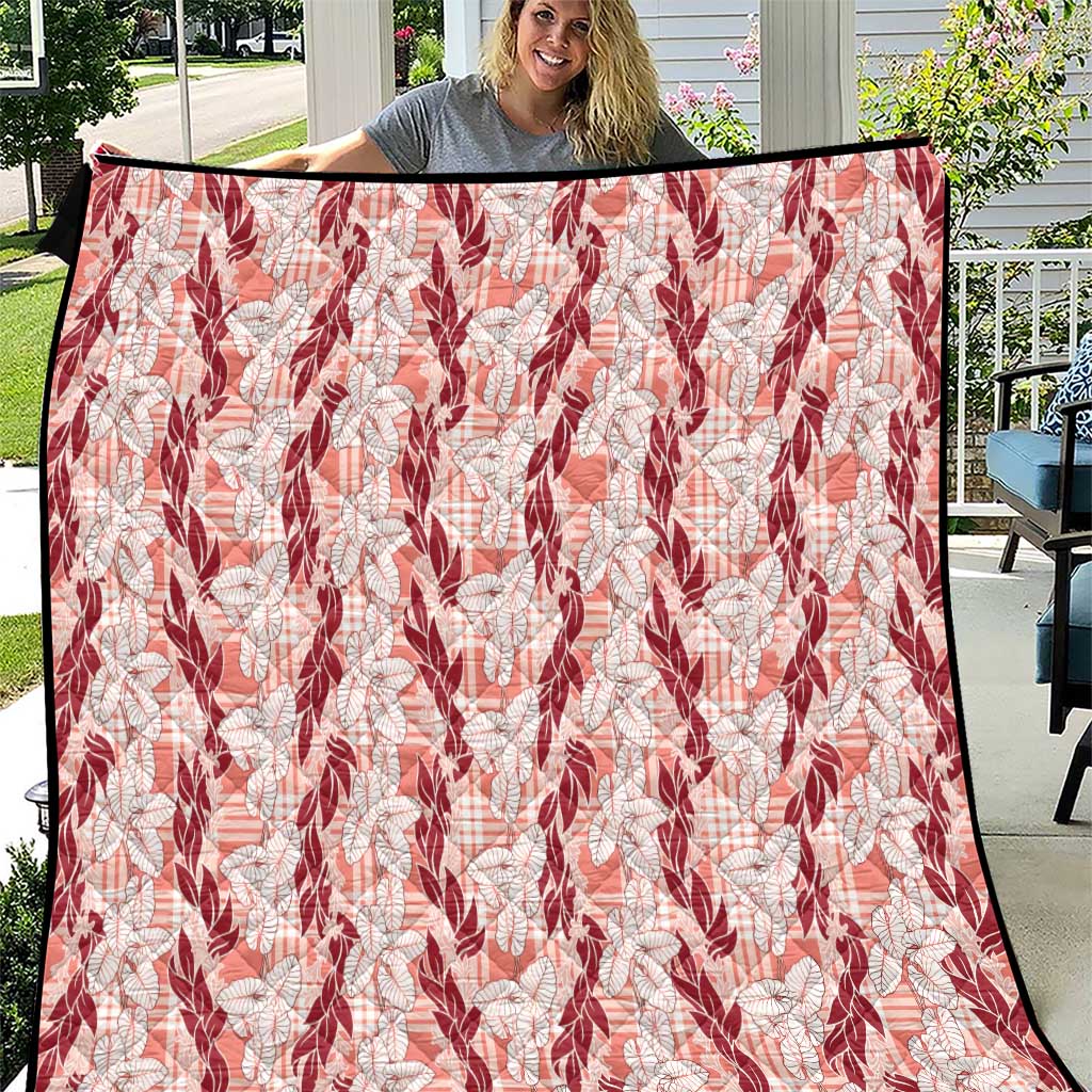 Hawaii Ti Leaf Maile Tuberose Lei Quilt With Hanalei Leaf Red