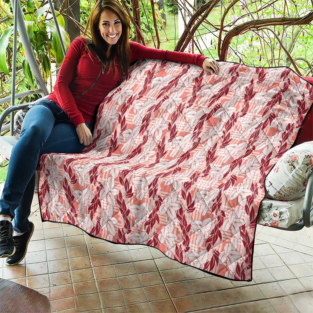 Hawaii Ti Leaf Maile Tuberose Lei Quilt With Hanalei Leaf Red