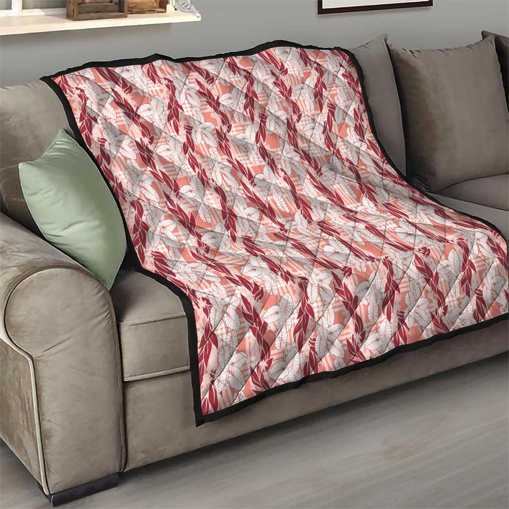 Hawaii Ti Leaf Maile Tuberose Lei Quilt With Hanalei Leaf Red
