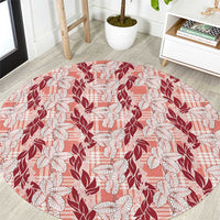 Hawaii Ti Leaf Maile Tuberose Lei Round Carpet With Hanalei Leaf Red