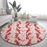 Hawaii Ti Leaf Maile Tuberose Lei Round Carpet With Hanalei Leaf Red