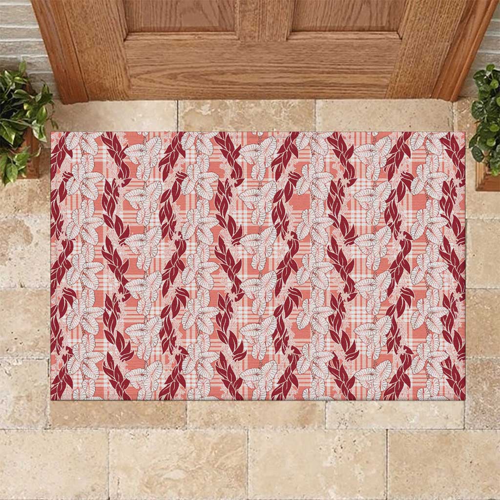Hawaii Ti Leaf Maile Tuberose Lei Rubber Doormat With Hanalei Leaf Red
