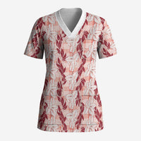 Hawaii Ti Leaf Maile Tuberose Lei Scrub Top With Hanalei Leaf Red