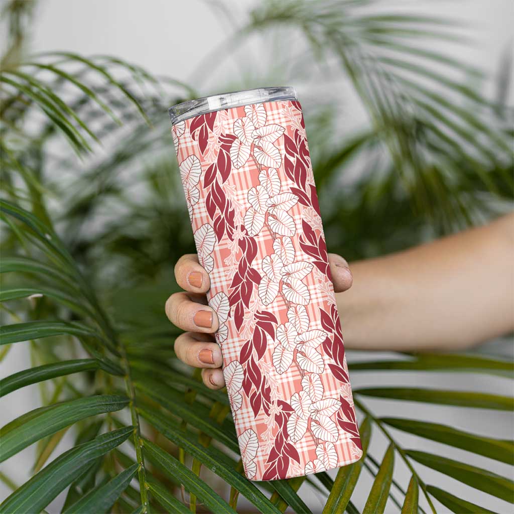 Hawaii Ti Leaf Maile Tuberose Lei Skinny Tumbler With Hanalei Leaf Red