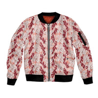 Hawaii Ti Leaf Maile Tuberose Lei Sleeve Zip Bomber Jacket With Hanalei Leaf Red