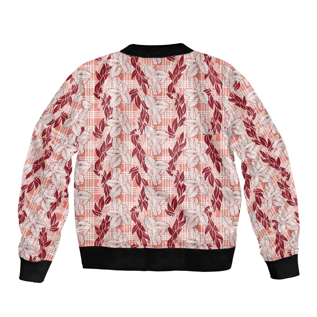 Hawaii Ti Leaf Maile Tuberose Lei Sleeve Zip Bomber Jacket With Hanalei Leaf Red