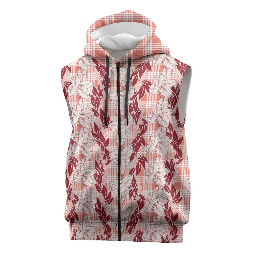 Hawaii Ti Leaf Maile Tuberose Lei Sleeveless Zip Hoodie With Hanalei Leaf Red