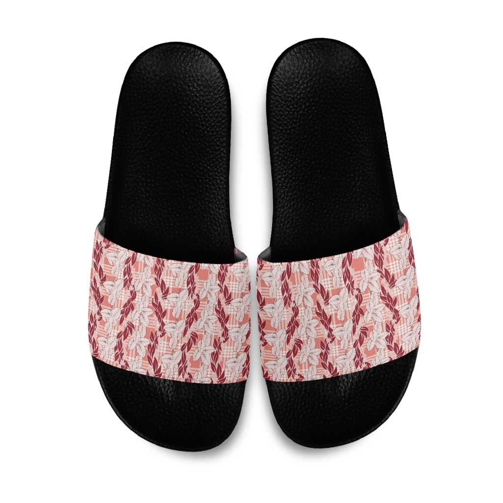 Hawaii Ti Leaf Maile Tuberose Lei Slide Sandals With Hanalei Leaf Red