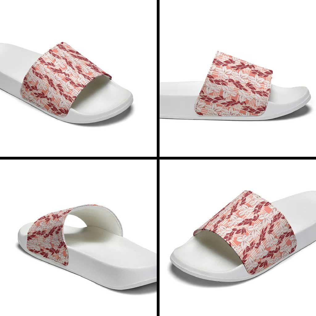 Hawaii Ti Leaf Maile Tuberose Lei Slide Sandals With Hanalei Leaf Red