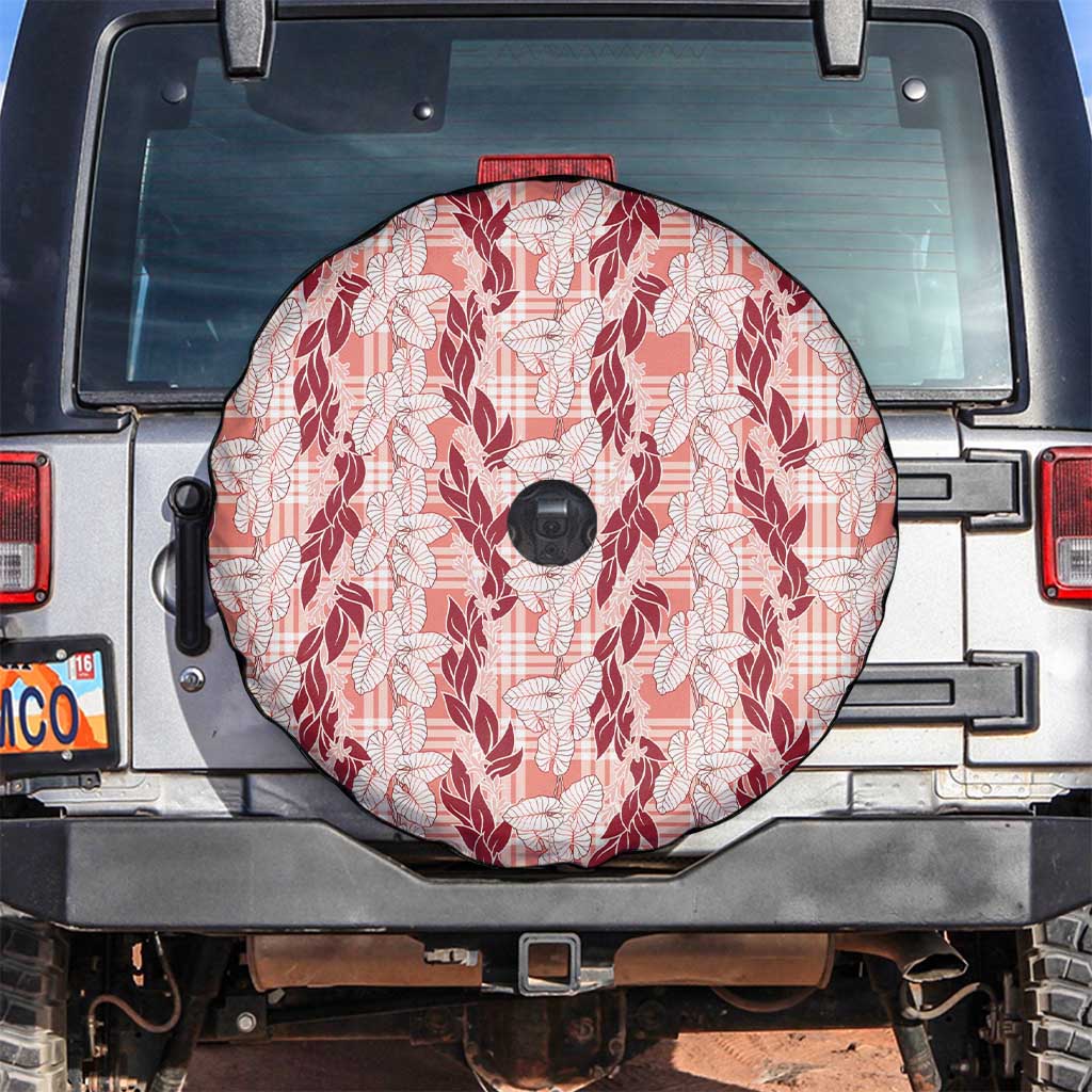 Hawaii Ti Leaf Maile Tuberose Lei Spare Tire Cover With Hanalei Leaf Red